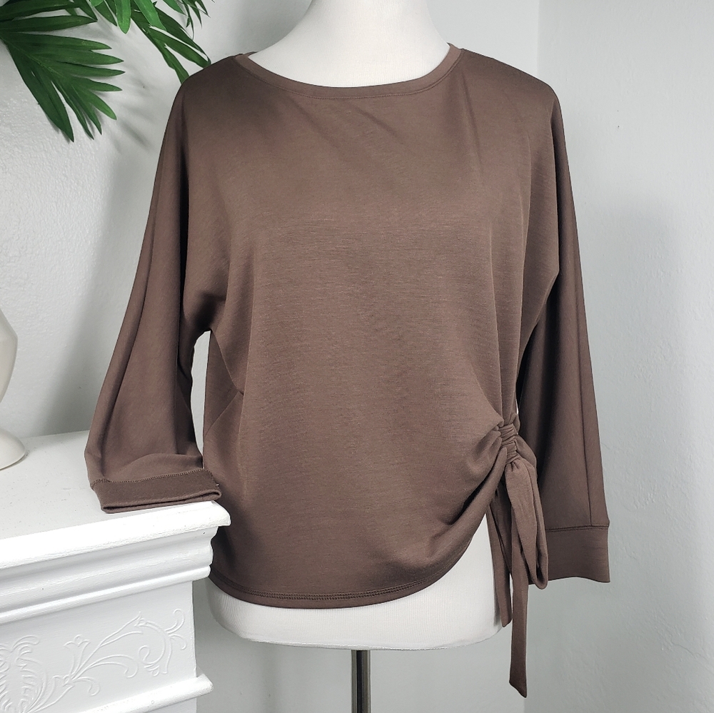 Westbound Coco Brown Ruched Pullover Petites Poly Modal Spandex Oversized Small